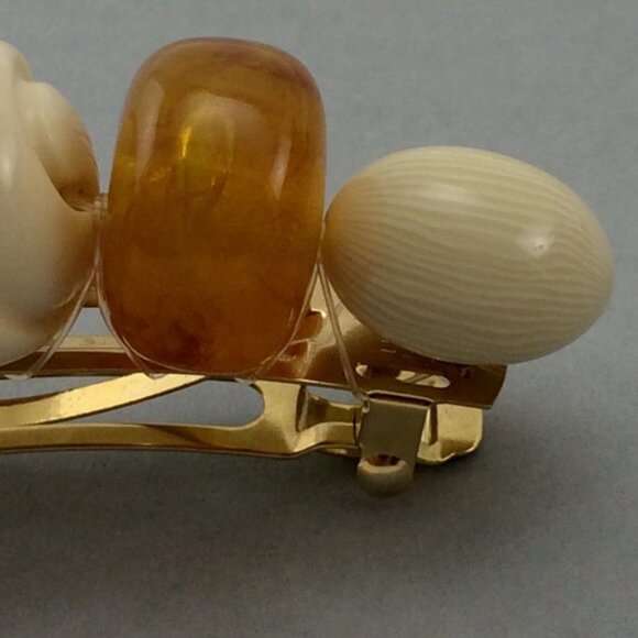 Vtg Large Plastic Beaded French Barrette Hair Clip Made in France Faux Amber - Picture 5 of 16